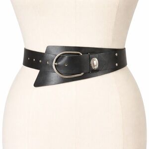 SOLD Vintage Black Leather Statement Belt Size Medium Made In Italy Vermillion